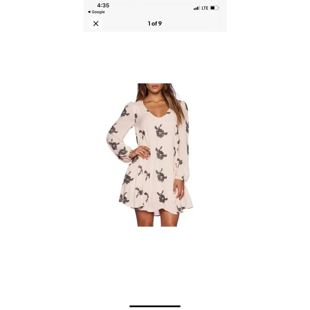 FREE PEOPLE Size Small Pink Emma Floral Embroidered Boho Mini Swing Dress NWT